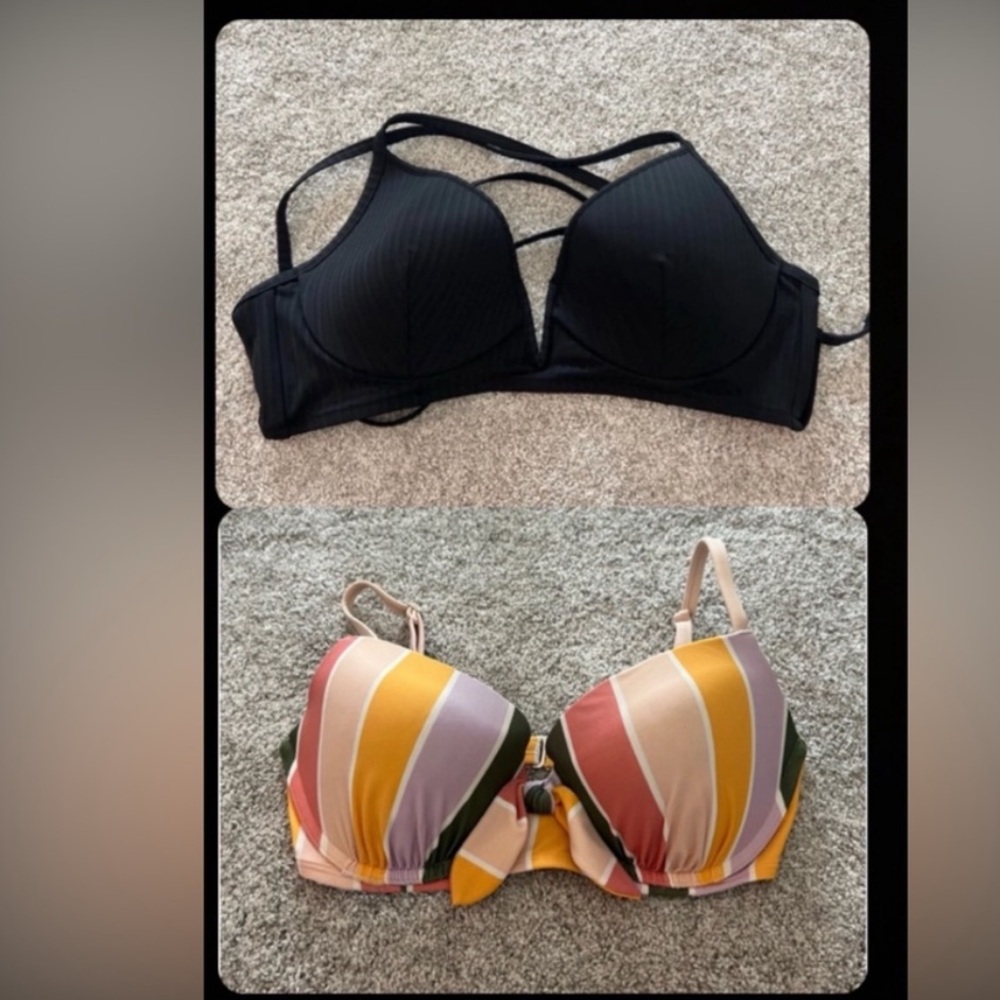 Hollister Black and Multicolor Striped Bikini Tops